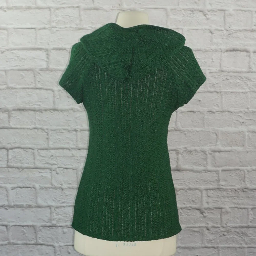 Vintage 70s Knit Pearl Hooded Cardigan Sweater - Picture 3 of 5